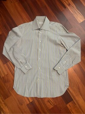Paolo Blue and White Striped Dress Shirt